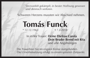 Traueranzeige von Tomás Funck von Pegnitz-Zeitung