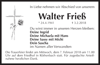 Traueranzeige von Walter Frieß von Pegnitz-Zeitung
