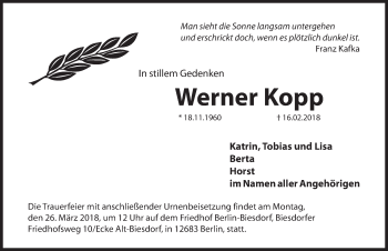 Traueranzeige von Werner Kopp von Hersbrucker Zeitung
