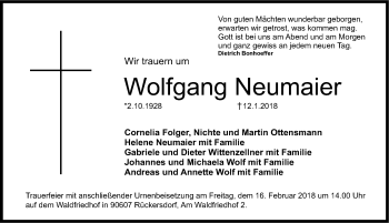 Traueranzeige von Wolfgang Neumaier von Pegnitz-Zeitung