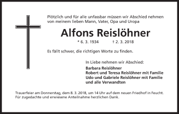Traueranzeige von Alfons Reislöhner von Der Bote
