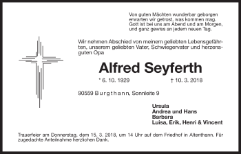Traueranzeige von Alfred Seyferth von Der Bote
