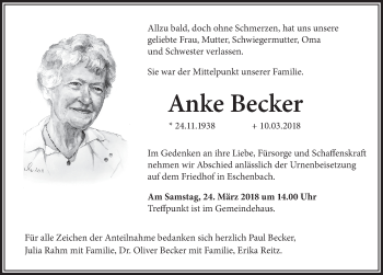 Traueranzeige von Anke Becker von Hersbrucker Zeitung