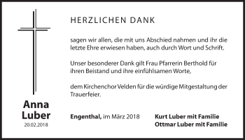Traueranzeige von Anna Luber von Hersbrucker Zeitung