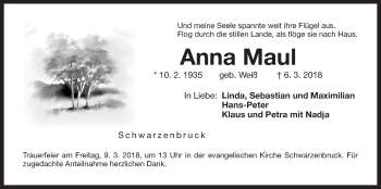 Traueranzeige von Anna Maul von Der Bote