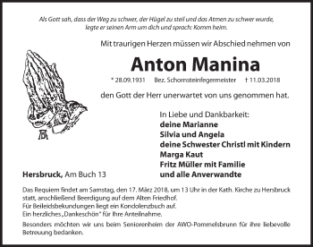 Traueranzeige von Anton Manina von Hersbrucker Zeitung