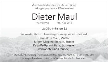 Traueranzeige von Dieter Maul von Pegnitz-Zeitung