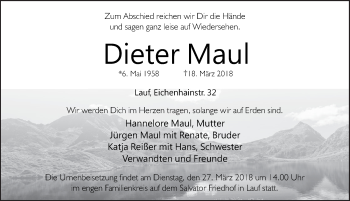 Traueranzeige von Dieter Maul von Hersbrucker Zeitung
