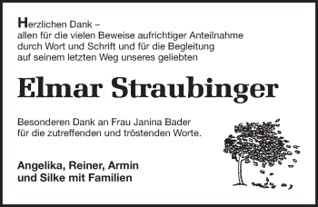Traueranzeige von Elmar Straubinger von Pegnitz-Zeitung
