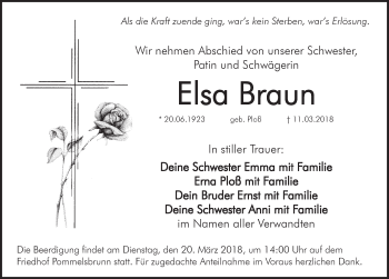 Traueranzeige von Elsa Braun von Hersbrucker Zeitung
