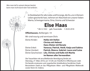 Traueranzeige von Else Haas von Hersbrucker Zeitung