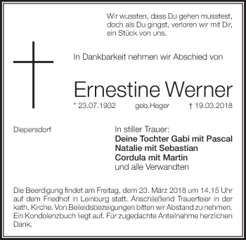 Traueranzeige von Ernestine Werner von Pegnitz-Zeitung