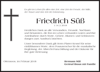 Traueranzeige von Friedrich Süß von Pegnitz-Zeitung