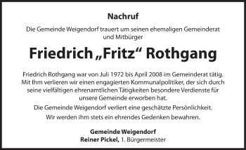 Traueranzeige von Friedrich Fritz Rothgang von Hersbrucker Zeitung
