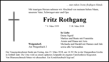 Traueranzeige von Fritz Rothgang von Hersbrucker Zeitung