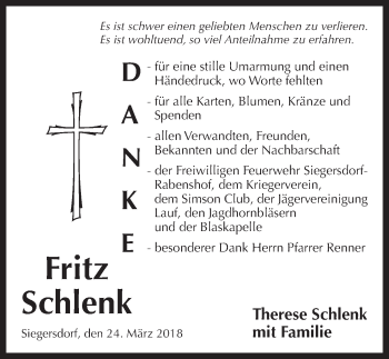 Traueranzeige von Fritz Schlenk von Pegnitz-Zeitung