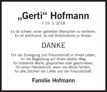 Traueranzeige von Gerti Hofmann von Der Bote
