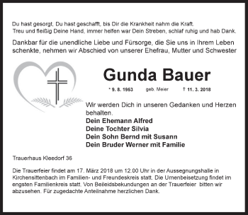 Traueranzeige von Gunda Bauer von Hersbrucker Zeitung