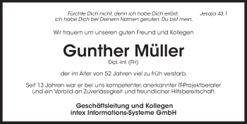 Traueranzeige von Gunther Müller von Pegnitz-Zeitung