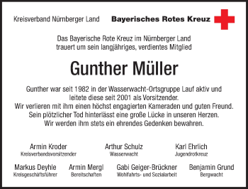 Traueranzeige von Gunther Müller von Pegnitz-Zeitung