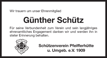 Traueranzeige von Günther Schütz von Der Bote