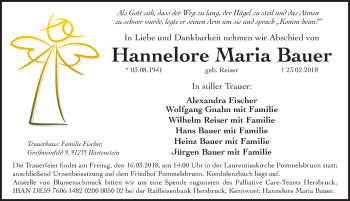 Traueranzeige von Hannelore Maria Bauer von Hersbrucker Zeitung