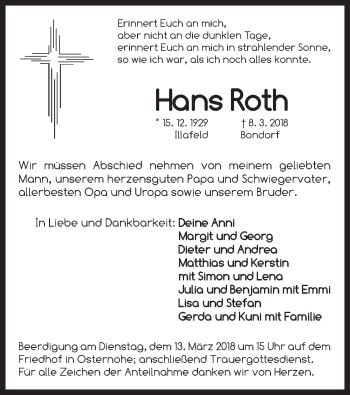Traueranzeige von Hans Roth von Pegnitz-Zeitung