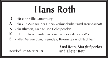 Traueranzeige von Hans Roth von Pegnitz-Zeitung