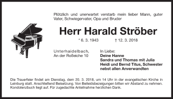 Traueranzeige von Harald Ströber von Der Bote