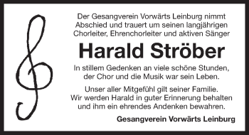 Traueranzeige von Harald Ströber von Pegnitz-Zeitung