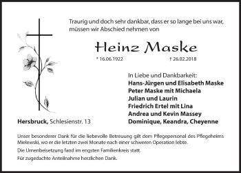 Traueranzeige von Heinz Maske von Hersbrucker Zeitung