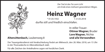 Traueranzeige von Heinz Wagner von Hersbrucker Zeitung