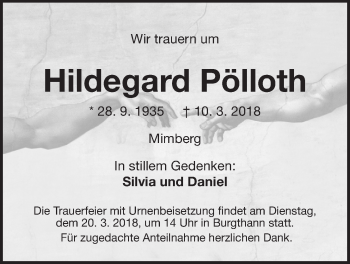 Traueranzeige von Hildegard Pölloth von Der Bote