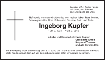 Traueranzeige von Ingeborg Kupfer von Der Bote