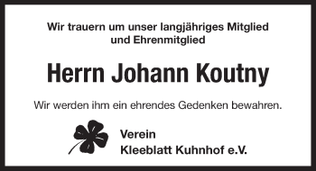Traueranzeige von Johann Koutny von Pegnitz-Zeitung