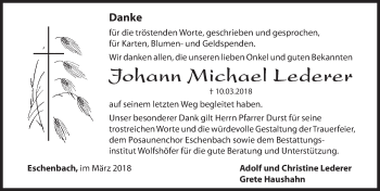Traueranzeige von Johann Michael Lederer von Hersbrucker Zeitung