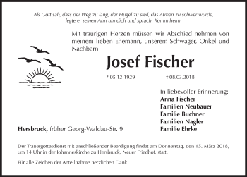 Traueranzeige von Josef Fischer von Hersbrucker Zeitung