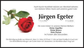 Traueranzeige von Jürgen Egeter von Pegnitz-Zeitung