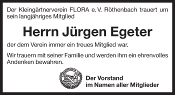 Traueranzeige von Jürgen Egeter von Pegnitz-Zeitung