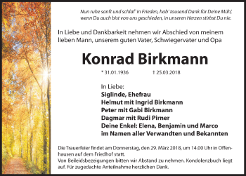 Traueranzeige von Konrad Birkmann von Hersbrucker Zeitung