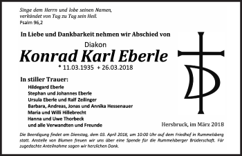 Traueranzeige von Konrad Karl Eberle von Hersbrucker Zeitung