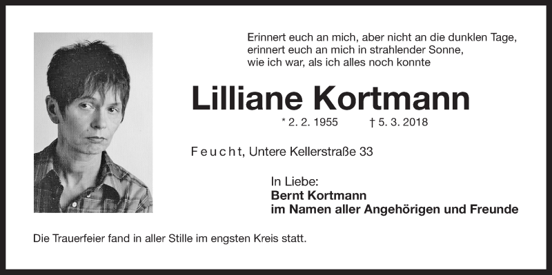  Traueranzeige für Lilliane Kortmann vom 09.03.2018 aus Der Bote