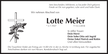 Traueranzeige von Lotte Meier von Der Bote