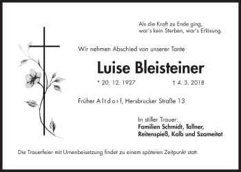 Traueranzeige von Luise Bleisteiner von Der Bote