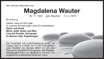 Traueranzeige von Magdalena Wauter von Der Bote