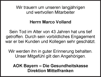 Traueranzeige von Marco Volland von Pegnitz-Zeitung