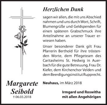 Traueranzeige von Margarete Seibold von Hersbrucker Zeitung