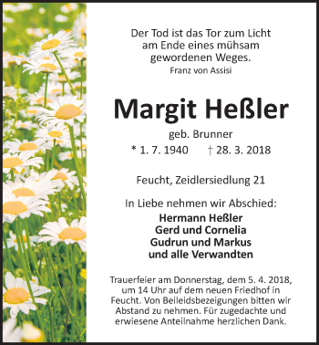 Traueranzeige von Margit Heßler von Der Bote