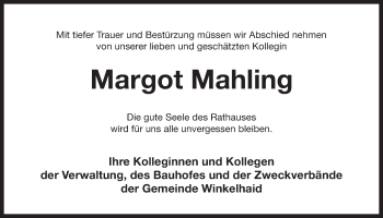 Traueranzeige von Margot Mahling von Der Bote