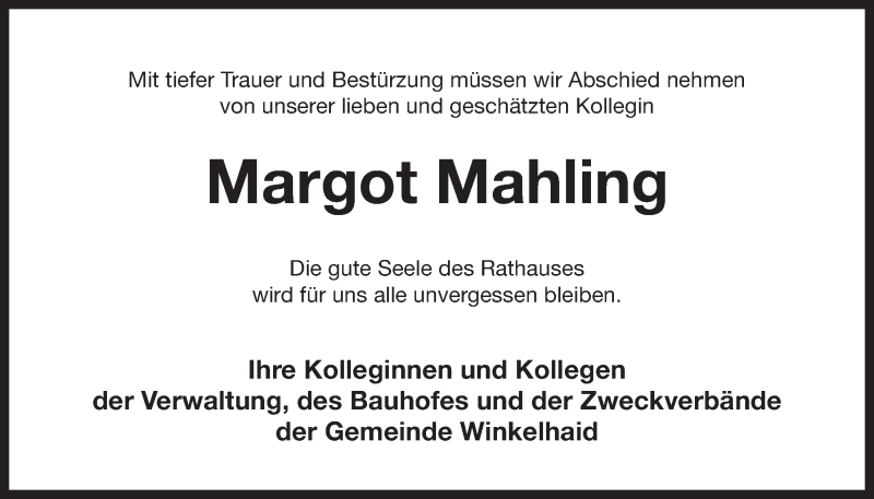  Traueranzeige für Margot Mahling vom 21.03.2018 aus Der Bote